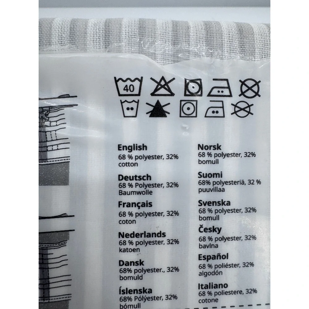 IKEA BYMOTT Curtain Set of 2 47x98 White Grey Striped Panels 4 Panels New